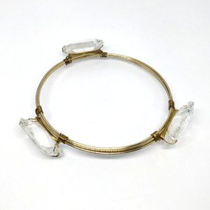 Bangle Bracelet Gold Tone Wire Clear Gem Beads Stackable